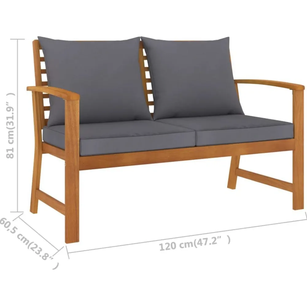 vidaXL Banco de jardín 120 cm cojines oscuro madera acacia maciza Gris Best