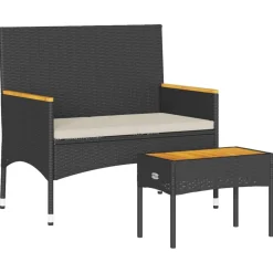 vidaXL Muebles De Jardín-Banco de jardín 2 plazas con cojines y mesa ratán PE