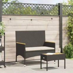 vidaXL Muebles De Jardín-Banco de jardín 2 plazas con cojines y mesa ratán PE