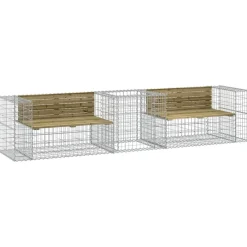 vidaXL Muebles De Jardín-Banco de jardín con cesta de gaviones madera de pino impregnada