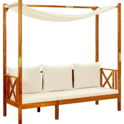 vidaXL Banco de jardín con toldo madera maciza de acacia Crema Online