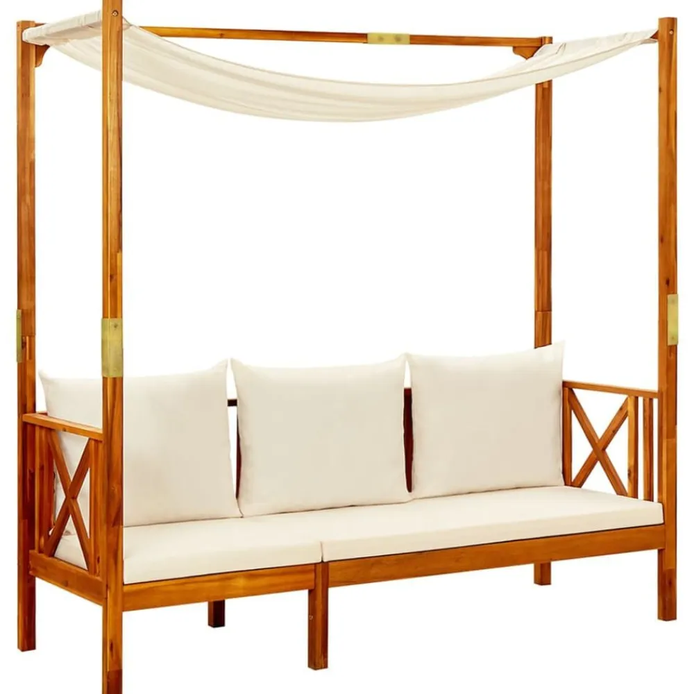 vidaXL Banco de jardín con toldo madera maciza de acacia Crema Online