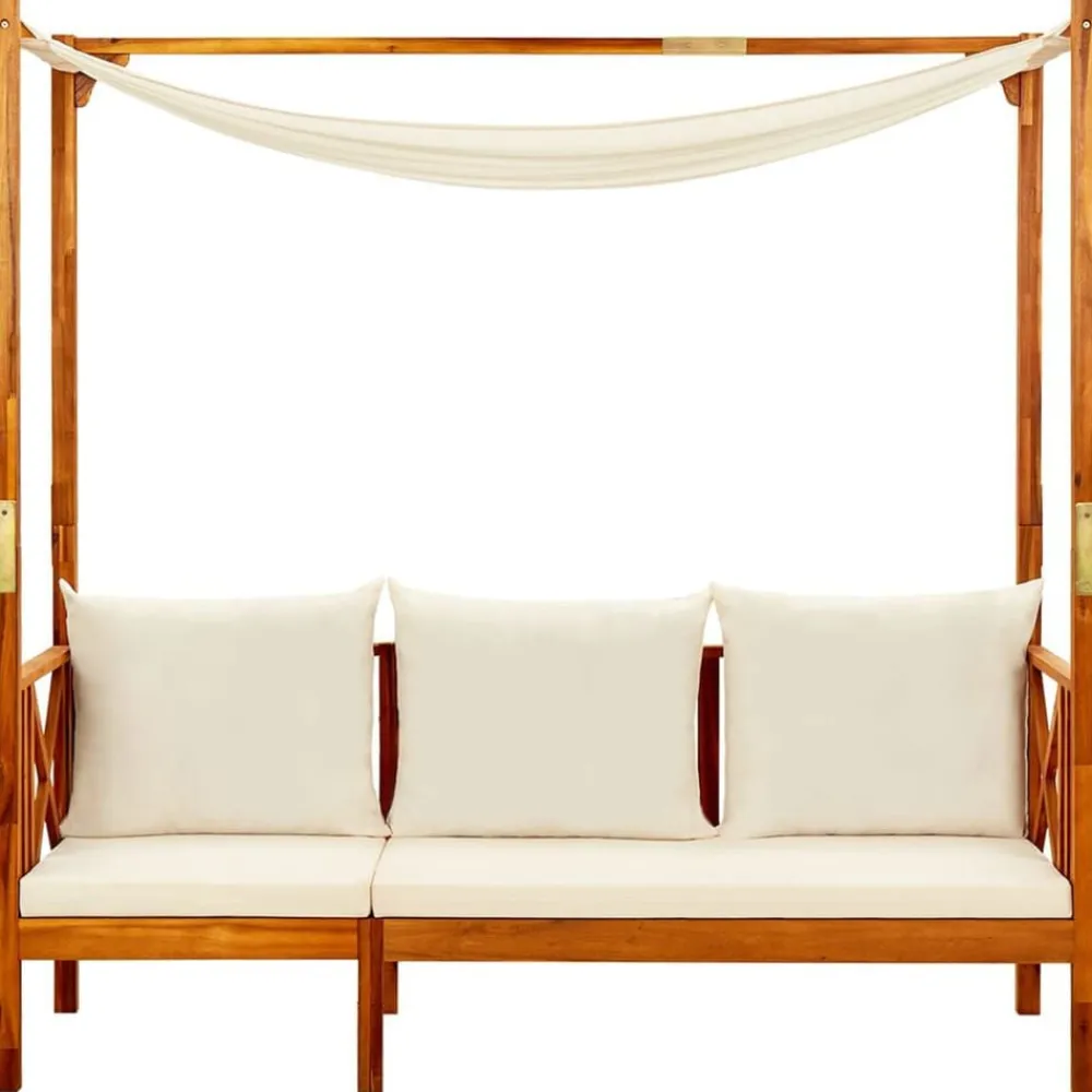 vidaXL Banco de jardín con toldo madera maciza de acacia Crema Online