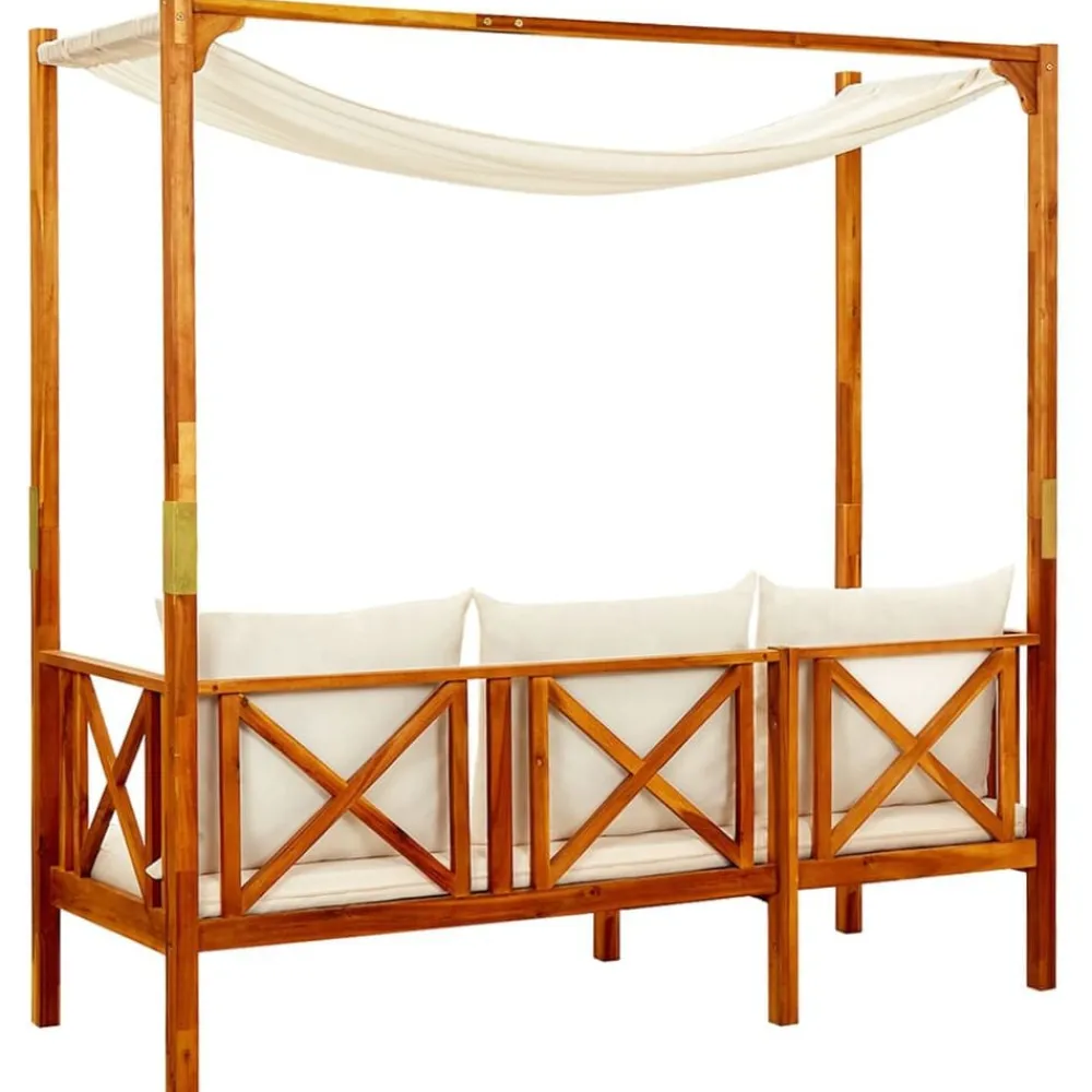 vidaXL Banco de jardín con toldo madera maciza de acacia Crema Online