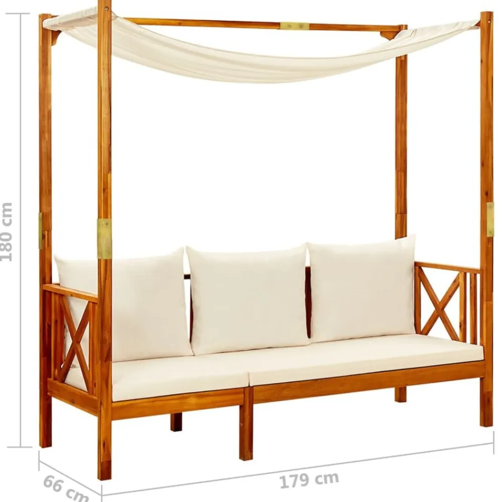 vidaXL Banco de jardín con toldo madera maciza de acacia Crema Online