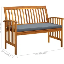 vidaXL Muebles De Jardín-Banco de jardín con cojines 119 cm madera maciza de acacia