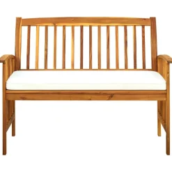 vidaXL Banco de jardín con cojines 119 cm madera maciza de acacia Crema Discount