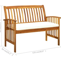 vidaXL Banco de jardín con cojines 119 cm madera maciza de acacia Crema Discount