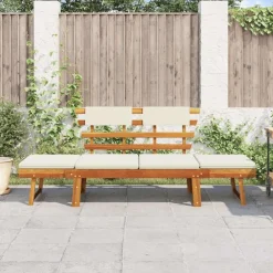 vidaXL Muebles De Jardín-Banco de jardín con cojines 2 en 1 190 cm madera maciza acacia