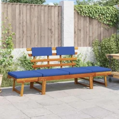 vidaXL Muebles De Jardín-Banco de jardín con cojines 2 en 1 190 cm madera maciza acacia