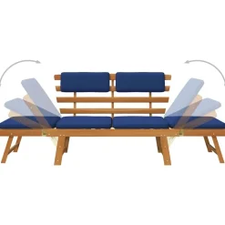 vidaXL Muebles De Jardín-Banco de jardín con cojines 2 en 1 190 cm madera maciza acacia