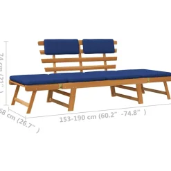 vidaXL Muebles De Jardín-Banco de jardín con cojines 2 en 1 190 cm madera maciza acacia