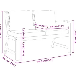 vidaXL Muebles De Jardín-Banco de jardín madera de acacia y cojines 114,5 cm