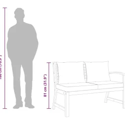 vidaXL Muebles De Jardín-Banco de jardín madera de acacia y cojines 114,5 cm