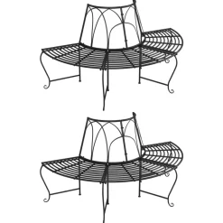 vidaXL Muebles De Jardín-Banco de jardín semicircular 2 uds de acero negro Ø159