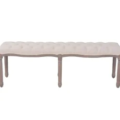 vidaXL Bancos-Banco de madera maciza y lino 150x40x48 cm
