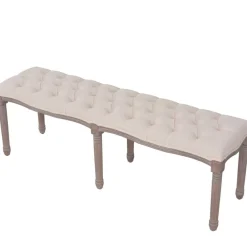 vidaXL Bancos-Banco de madera maciza y lino 150x40x48 cm