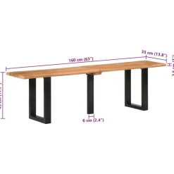 vidaXL Banco de madera maciza de acacia y acero 160 cm Marrón y negro