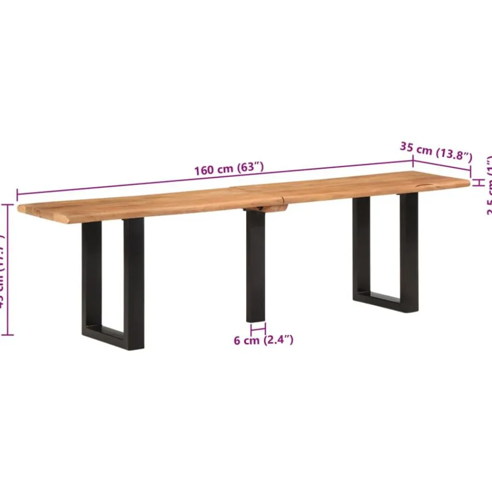 vidaXL Banco de madera maciza de acacia y acero 160 cm Marrón y negro