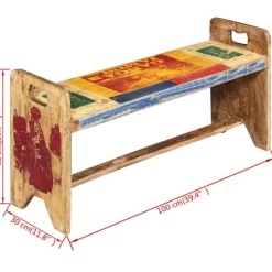 vidaXL Bancos-Banco de madera maciza reciclada 100x30x50 cm