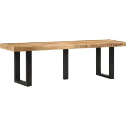 vidaXL Bancos-Banco de madera maciza de mango rugosa y acero 160 cm