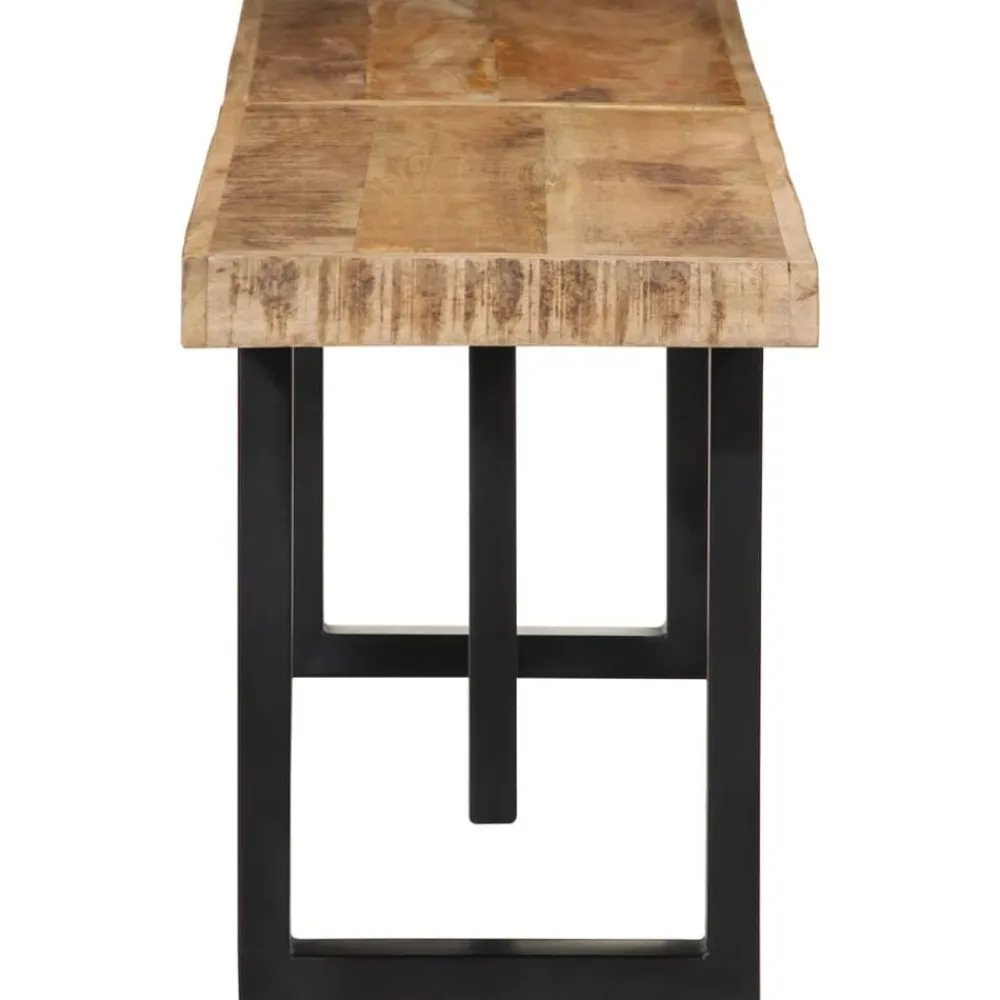 vidaXL Bancos-Banco de madera maciza de mango rugosa y acero 160 cm