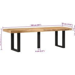 vidaXL Bancos-Banco de madera maciza de mango rugosa y acero 160 cm