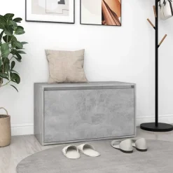 vidaXL Bancos-Banco de pasillo madera de ingeniería gris hormigón 80x40x45 cm