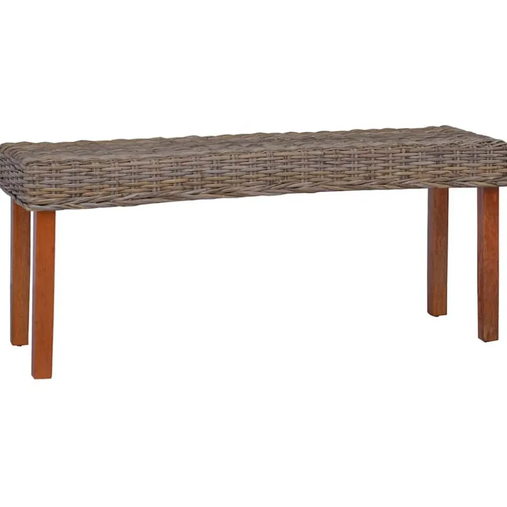 vidaXL Banco de ratán kubu natural y madera maciza de caoba 110 cm Marrón Hot