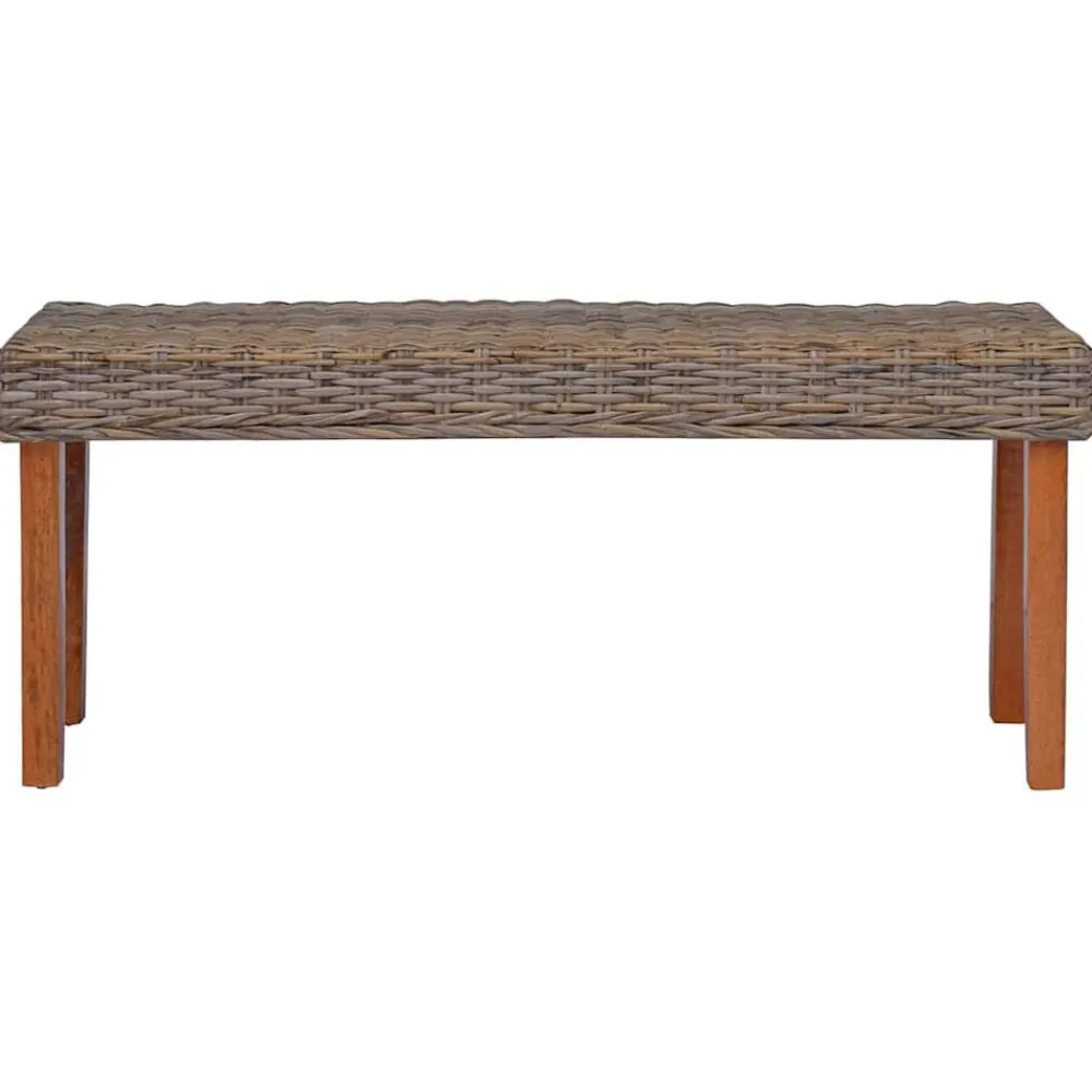 vidaXL Banco de ratán kubu natural y madera maciza de caoba 110 cm Marrón Hot