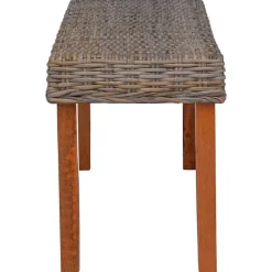 vidaXL Banco de ratán kubu natural y madera maciza de caoba 110 cm Marrón Hot