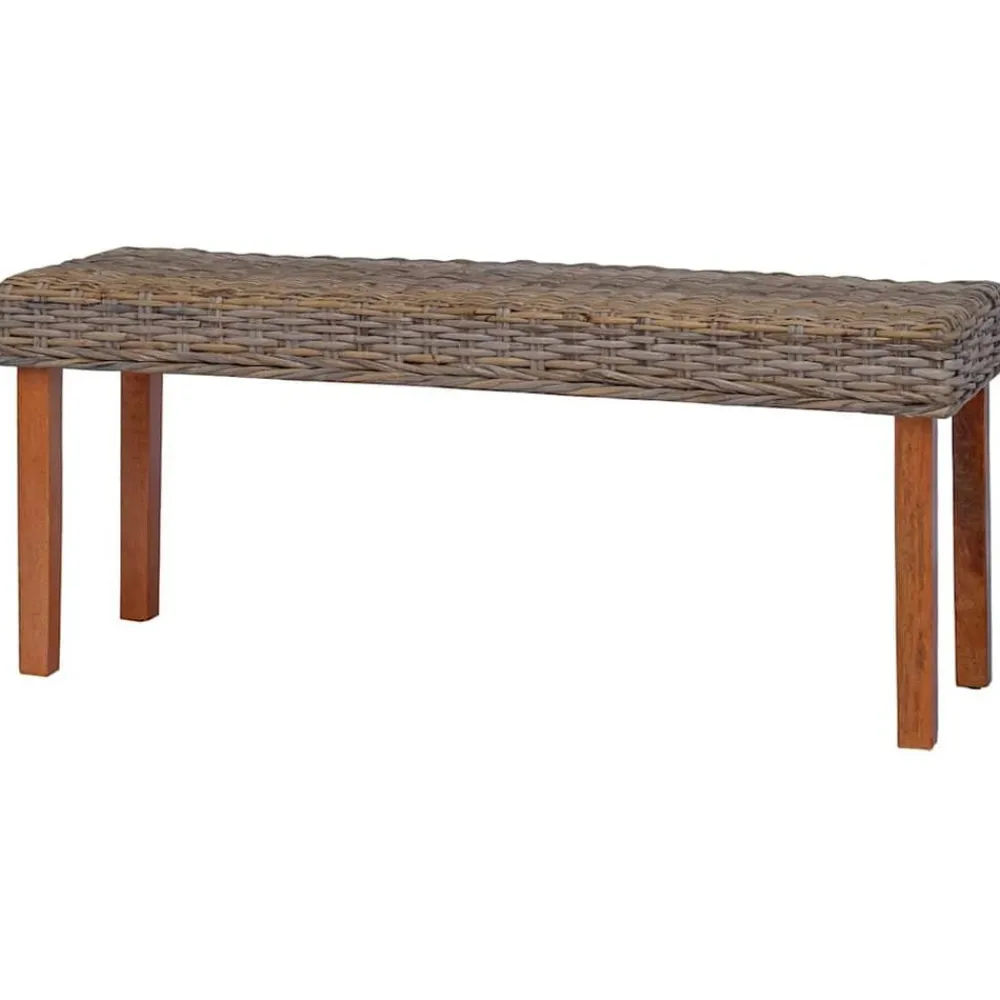 vidaXL Banco de ratán kubu natural y madera maciza de caoba 110 cm Marrón Hot