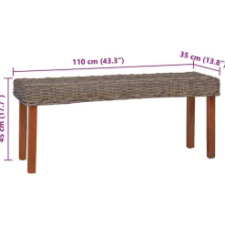 vidaXL Banco de ratán kubu natural y madera maciza de caoba 110 cm Marrón Hot