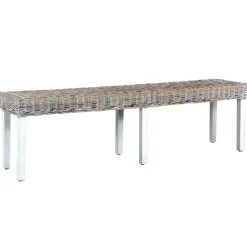 vidaXL Banco de ratán kubu y madera maciza de mango 160 cm Blanco New