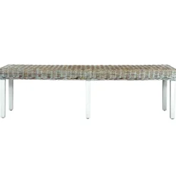 vidaXL Banco de ratán kubu y madera maciza de mango 160 cm Blanco New