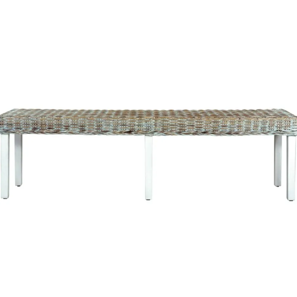 vidaXL Banco de ratán kubu y madera maciza de mango 160 cm Blanco New