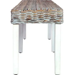vidaXL Banco de ratán kubu y madera maciza de mango 160 cm Blanco New