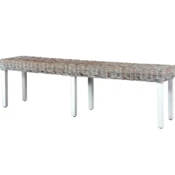 vidaXL Banco de ratán kubu y madera maciza de mango 160 cm Blanco New