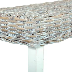 vidaXL Banco de ratán kubu y madera maciza de mango 160 cm Blanco New