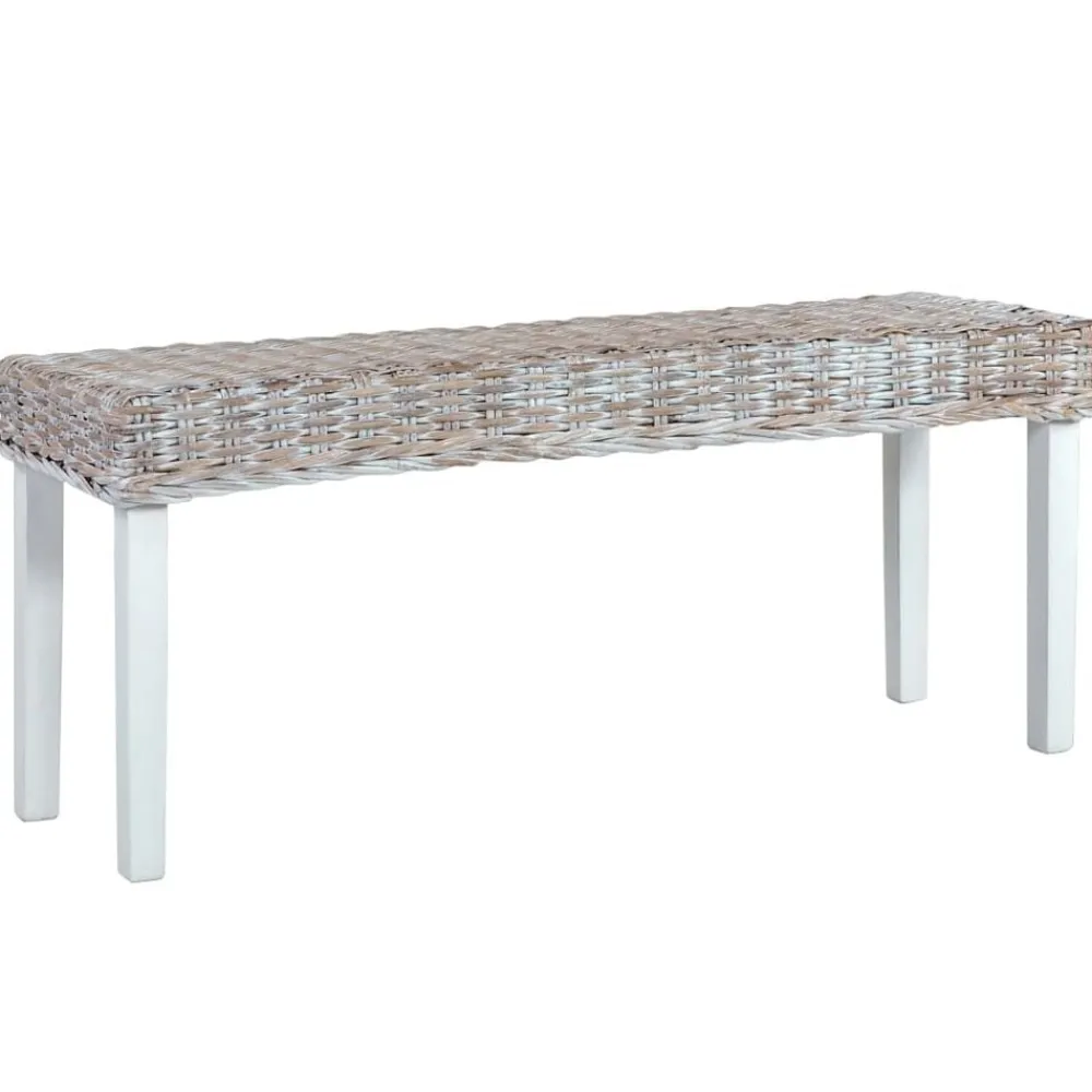 vidaXL Bancos-Banco de ratán kubu y madera maciza de caoba 110 cm