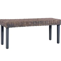 vidaXL Banco de ratán kubu y madera maciza de caoba 110 cm Gris Discount