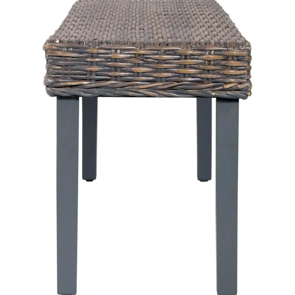 vidaXL Banco de ratán kubu y madera maciza de caoba 110 cm Gris Discount