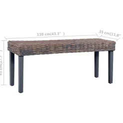 vidaXL Banco de ratán kubu y madera maciza de caoba 110 cm Gris Discount