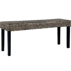 vidaXL Banco de ratán kubu y madera maciza de caoba 110 cm Negro Discount
