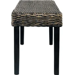 vidaXL Banco de ratán kubu y madera maciza de caoba 110 cm Negro Discount