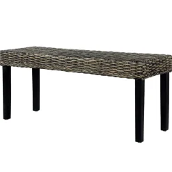 vidaXL Banco de ratán kubu y madera maciza de caoba 110 cm Negro Discount