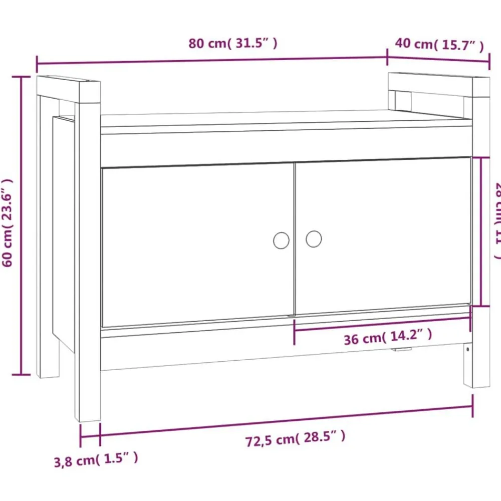 vidaXL Bancos-Banco de recibidor madera maciza de pino 80x40x60 cm