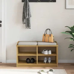 vidaXL Banco de recibidor SANDNES madera maciza de pino 87x40x50 cm Acabado de nogal Clearance