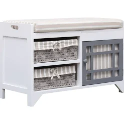 vidaXL Bancos-Banco de recibidor de madera de Paulownia blanco 70x33,5x45 cm