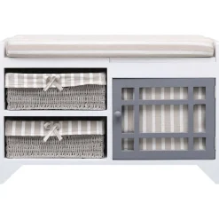 vidaXL Bancos-Banco de recibidor de madera de Paulownia blanco 70x33,5x45 cm